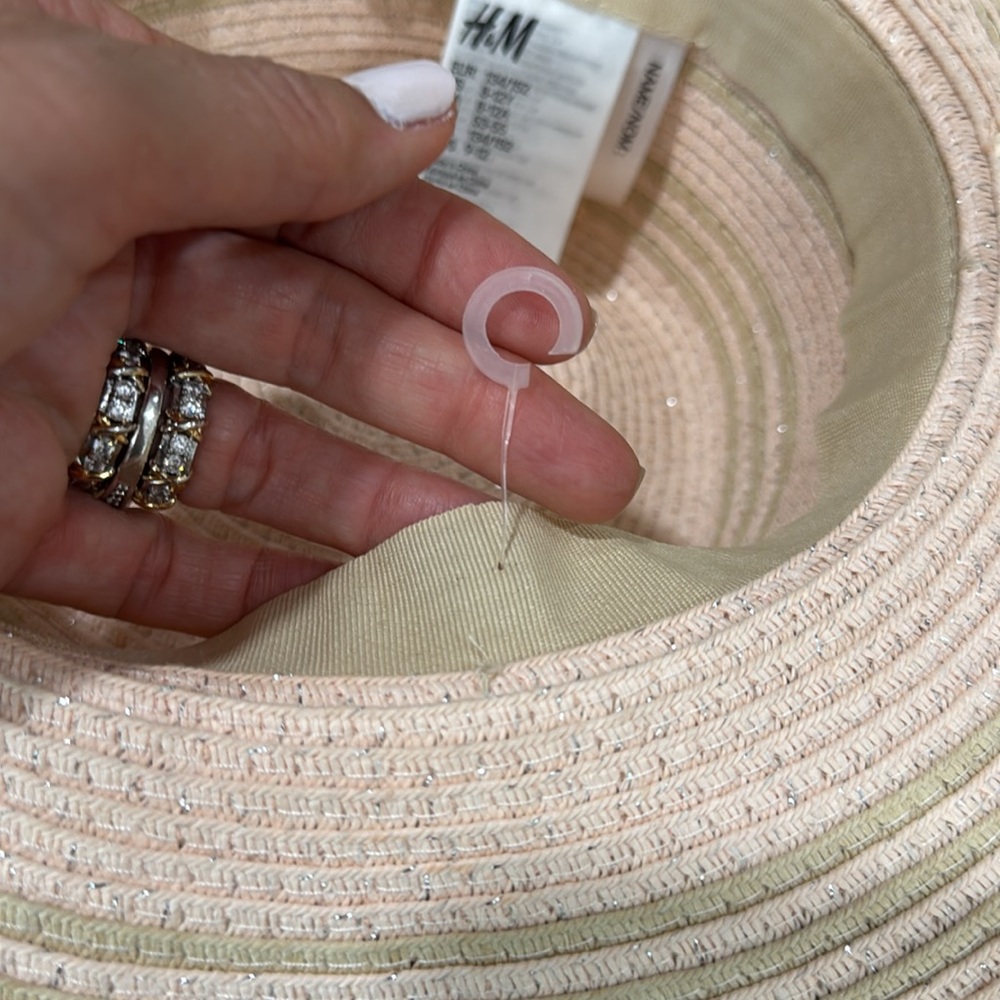 H&M Youth Women Straw Hat size 8-12Y Pink Tan Gold Foldable Travel Beach Vaca - Picture 6 of 6